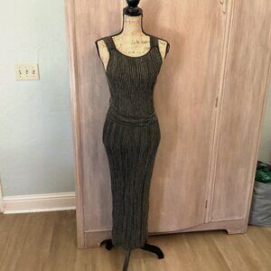 New York & Co. EVA MENDES • Long Black metallic ribbed knit midi dress sweater M